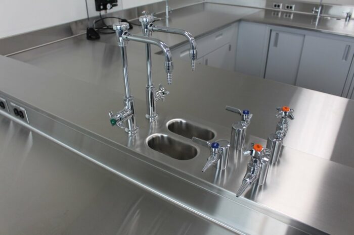 stainless steel lab countertop with cupsink